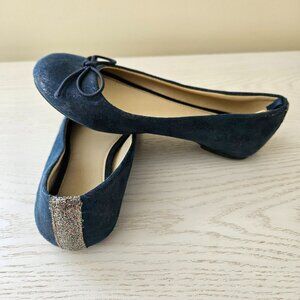 Gymboree Blue Bow Shiny Ballet Flats Dress Shoes Girls 12, Sparkle Stripe Back